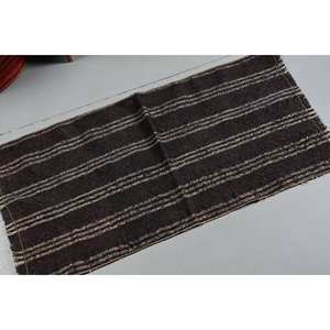 Tapis en laine rayé gris noir classique fait à la main 1.8x3.6 pieds Design Patchwork rectangulaire pour vivre pour les adolescents Tapis de chevet en latex - Product Image 3