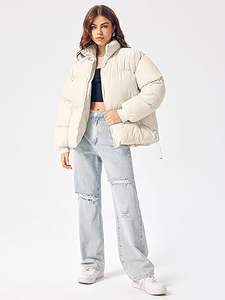 Jaket wanita, jaket wanita Puffer berlapis untuk musim dingin, lengan panjang potongan dengan kerah berdiri, mantel ukuran besar - Product Image 4