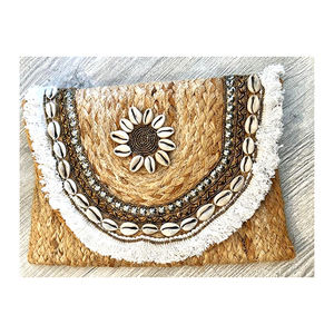Bolso de mano hecho a mano de yute de calidad superior, borla de concha bordada, cremallera de algodón, el mejor precio para la moda de las mujeres de la India - Product Image 4