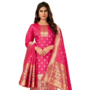 ชุดเดรสผ้าไหมแท้3ชิ้นสำหรับผู้ใหญ่ชุดเดรสยาวคลุมเข่าเย็บจากร้าน Salwar Kameez - Product Image 1