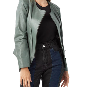 แจ็กเก็ตหนังแท้ระบายอากาศแขนปกติแจ็กเก็ตแฟชั่นผู้หญิงหนัง PU นุ่มสำหรับขี่มอเตอร์ไซค์ - Product Image 1