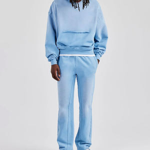 Boxy Oversized Vintage Tracksuit 100% Cotton Fleece Custom Design <b>Drop</b> Shoulder Full Length Unisex <b>Acid</b> Washed Winter Breathable - Product Image 2