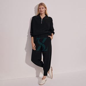 Ensemble de survêtement polaire à demi-fermeture à glissière avec logo personnalisé grandes tailles sweat-shirt d'hiver à la mode pantalon de survêtement lavé pour le confort du printemps - Product Image 2