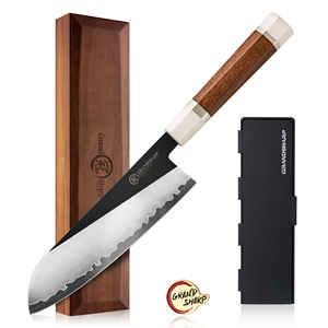 Couteau Santoku de cuisine 7'' PM204, cœur de coupe en acier carbone, manche en bois d'ivoire - Product Image 2