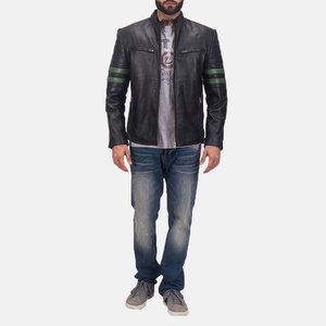 Veste en cuir marron d'inspiration vintage, coupe courte, fermeture éclair, col montant, logo sur le devant, style streetwear pour homme, veste matelassée - Product Image 2