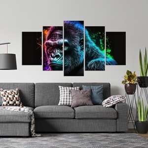 Elegante Lienzo de Vidrio Templado Personalizado con Diseño de Gorila: Decoración Animal Neón, Juego de 5 Lienzos Surtidos - Product Image 1