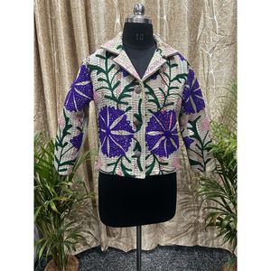 Veste matelassée Kantha Sujani personnalisable avec logo, style universitaire, en PU, patchwork de coton, pour le printemps et l'automne, tenue professionnelle décontractée - Product Image 1