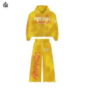 Best <b>Baggy</b> <b>Trouser</b> And Hoodie Pocket Stylish Look Pair For <b>Men</b> Pakistan Factory Made Solid Color Acid Wash Rhinestone Tracksuit - Product Image 6