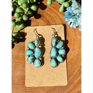 Kathleen Chavez Carico Lake Turquoise & Sterling Silver Drop <b>Earrings</b> <b>Post</b> Dangle Design - Product Image 1