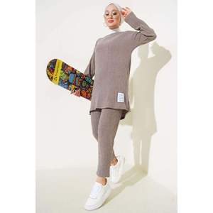 Ensemble 2 pièces basique à double boutonnage pour femme en vison avec écusson - Product Image 2