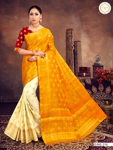 Indian Heavy Material Cotton Silk <b>Saree</b> with Zari Free Size Best Weaving for Wedding/Party Wear - Product Image 5