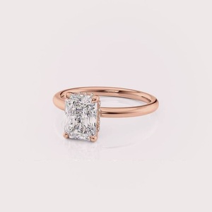 IGI Certified Radiant Cut Lab Grown Diamond Engagement <b>Ring</b> 9K White / Rose & Yellow Gold Solitaire Bridal <b>Ring</b> for Women - Product Image 2