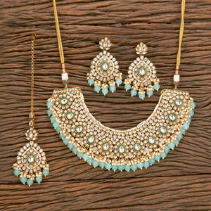 Highly Demanded Elegant Gold Plated Indo Western <b>Beads</b> Kundan Necklace <b>Set</b> With Classic Look - Product Image 5