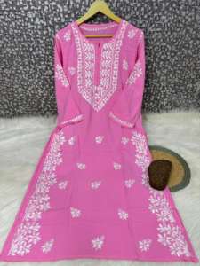 Verano Chikan bordado a mano trabajo Kurti Rayon chikankari bordado indio India Fabricante Mayorista Kurtis mujeres en la India - Product Image 2