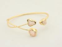 Brazalete Ajustable de Latón Hecho a Mano con Cuarzo Rosa en Bruto y Baño de Oro para Mujer, Joyería Vintage Boho Chic
