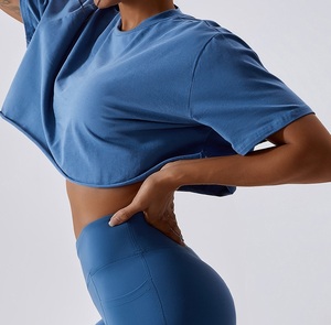 Streetwear personnalisé polyester coton haut court t-shirt le plus populaire bonne qualité femmes épaule tombante surdimensionné haut court t-shirts - Product Image 4
