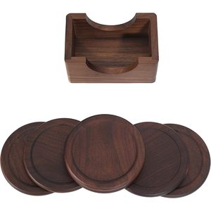 Set of 6 Wooden Round Coasters for Home Decor Custom Thickness Kitchenware <b>Tabletop</b> Coasters for Hotel Restaurant Decoration - Product Image 4