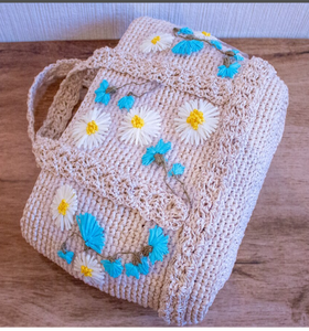 กระเป๋าลายดอกเดซี่สีขาวกระเป๋าเชือกกระดาษถักโครเชต์มาคราเม่กระเป๋าชายหาดส่งตรงจากผู้ผลิตอินเดีย - Product Image 2