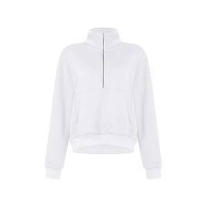 Usine en gros automne hiver chaud hauts tricotés côtelé demi fermeture éclair col haut col roulé sweat pour les femmes à manches longues - Product Image 3