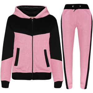 Nouveau style Logo personnalisé femmes décontracté solide longueur régulière hiver à manches longues polaire à capuche survêtement empilé pantalon - Product Image 1