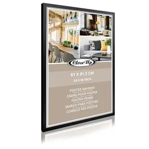 Cadre d'affichage classique en bois massif 61 x 91,5 cm noir largeur 20 mm pour affiches A4 usage domestique - Product Image 4