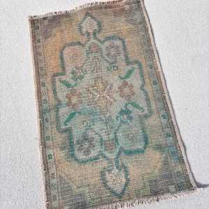 Vintage Rug, 1.5x2.4 ft Small Rug, <b>Brown</b> Blue <b>Wool</b> Rug - Product Image 2