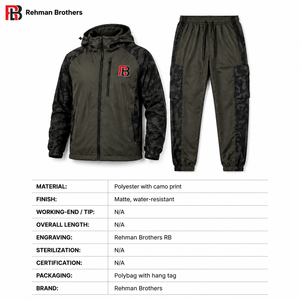 Conjunto Deportivo Táctico Color Verde Militar, Chaqueta Cortavientos y Pantalones Cargo de Algodón Extra Grandes con Cierre de Cordón, Tallas XXS-6XL - Product Image 6