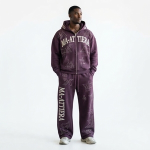 Conjunto de chándal de dos piezas con sudadera con capucha con cremallera y estampado de estrella de diamantes de imitación morados personalizados y pantalones deportivos de pierna ancha - Product Image 1