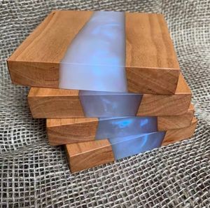 Dessous de verre en bois et résine pièce de conception Dessous de verre de table à thé pour canettes de bière Bar Lunettes Tapis et tampons pour décoration de table - Product Image 5