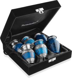 Mini urna de aluminio de estilo americano, juego de 6 urnas pequeñas hermosas hechas a mano con caja de terciopelo, suministros funerarios al por mayor - Product Image 1