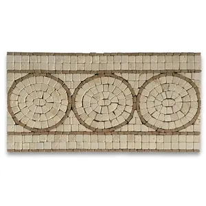 B0035T Beige Mármol Mosaico Borde Listello Azulejo 5,5x10,6 Diseño de círculo caído Accesorios de azulejo Premium - Product Image 1