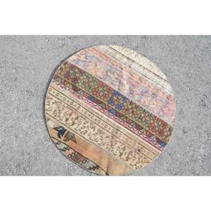 Alfombra clásica de lana turca Vintage Beige de 3x3 pies, diseño de retazos hecho a mano, pasillo Rectangular de látex para estilo elegante para cabecera - Product Image 4