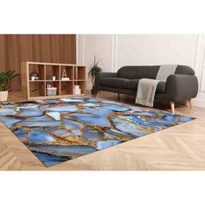 Tapis en marbre bleu et or : Tapis brillant antidérapant, tapis fin non tissé - Product Image 3