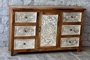 Muebles de madera con incrustaciones de hueso hechos a mano con decoración india, mesa auxiliar para dormitorio - Product Image 2