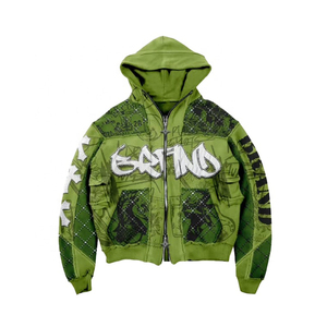 Mens Vintage Washed Hoodies Heavyweight Cotton Blended Acid Washed <b>Zip</b> <b>up</b> Hoodies 3D Puff Printing Zipper <b>Hoodie</b> - Product Image 2