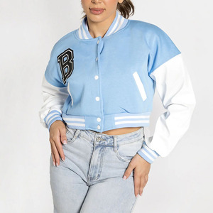 Chaqueta universitaria con parches personalizados para mujer, chaqueta de béisbol Letterman, cuerpo de lana y chaqueta transpirable con manga de cuero genuino - Product Image 6