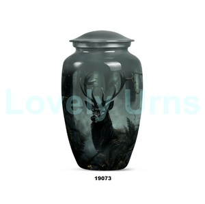 Cerf de qualité supérieure dans l'urne de crémation en aluminium de forêt pour les cendres humaines avec sac en velours gratuit - Product Image 5