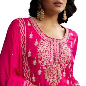 <b>Pink</b> Embroidered Palazzo Set In Chinon Wholesale Women Ethnic OEM Clothing Factory Bulk Supplier Custom Fashion Manufacturer - Product Image 2