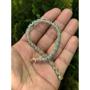 Pulsera de tenis de oro de 14k con topacio azul, accesorio de joyería de moda - Product Image 6