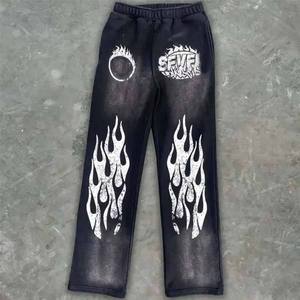 Custom High Quality Vintage <b>Tracksuit</b> Sweatsuit for Men Distress Acid Wash Hoodie and Sweatpants Set Winter Flare Pant Suit - Product Image 4