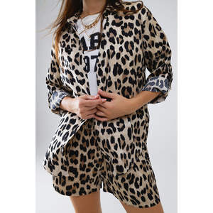 Camisa de mujer retro de otoño-primavera con estampado de leopardo, botones, mangas largas, volantes, de algodón popelín y gasa, talla XL, para uso diario. - Product Image 3