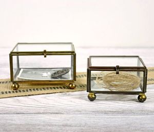 Gold Glass Jewelry <b>Box</b> Vintage Glass <b>Keepsake</b> <b>Box</b> Square Brass Glass Trinket <b>Box</b> Glass Terrarium for Home Decor Gift Display - Product Image 2