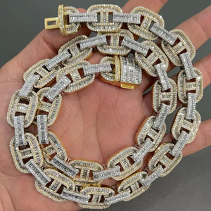 Cadena cubana Hip Hop de lujo con moissanita de oro rosa de 14 Kt, joyería de diamantes de corte brillante, claridad VVS para ocasiones de fiesta - Product Image 1