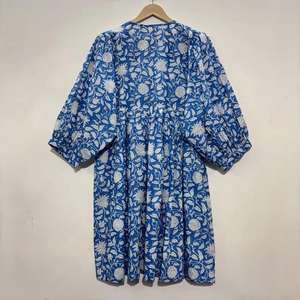 Vestido de algodón con estampado de bloques azules de alta calidad, túnicas largas, Top para fiesta diaria o regalo de damas de honor - Product Image 5