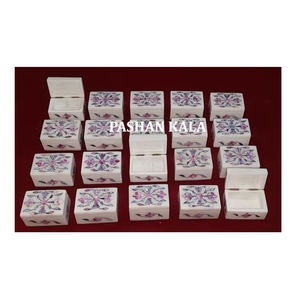 Pure White Marble Small Size Rectangular Shape Mix Color <b>Mother</b> Of Pearl Inlay Work Jewelry Gift <b>Boxes</b> For Wedding And Business - Product Image 1
