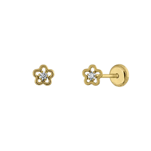 9K Solid Gold Flower Fashion <b>Fine</b> <b>Earrings</b> (Available 10K, 14K, 18K) Women and Kids Ear Clip Screw Back Made in Spain - Product Image 1