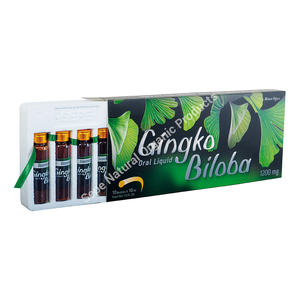 Shot liquide Sepenatural Wild Ginkgo Biloba 10x10ml, soutien à la mémoire, à la concentration et à la circulation, flavonoïdes standardisés, lactones de terpènes, aliment - Product Image 1