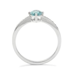 Bague en Apatite Bleue de Madagascar 0,97 ct avec Zircon Blanc, Plaqué Rhodium, Argent Sterling, Certifiée IGI, Bijoux Fins - Product Image 3
