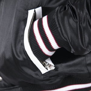 แจ็กเก็ตสำหรับผู้ชาย, แจ็กเก็ตบอมเบอร์ผ้าซาตินสีดำงานปะติดเสื้อผ้าแฟชั่นน้ำหนักเบาเสื้อผ้าแนวสตรีท - Product Image 4