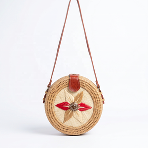 Round Raffia Mini Bag Woven Shoulder <b>Purse</b> with Tassel Accent Cotton Lining for Beach Travel Daily Use - Product Image 1